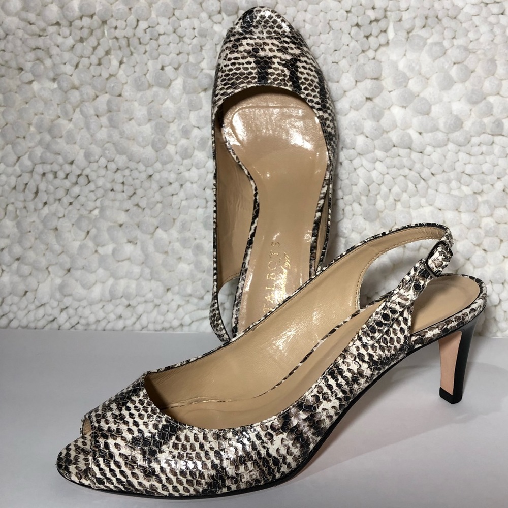 Talbots 8Ivory/Black Snakeskin peep toe slingbacks
